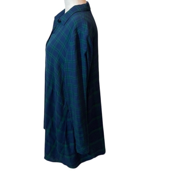 Jill festive Green & Blue button down collared tunic blouse with pockets Small - Picture 2 of 6